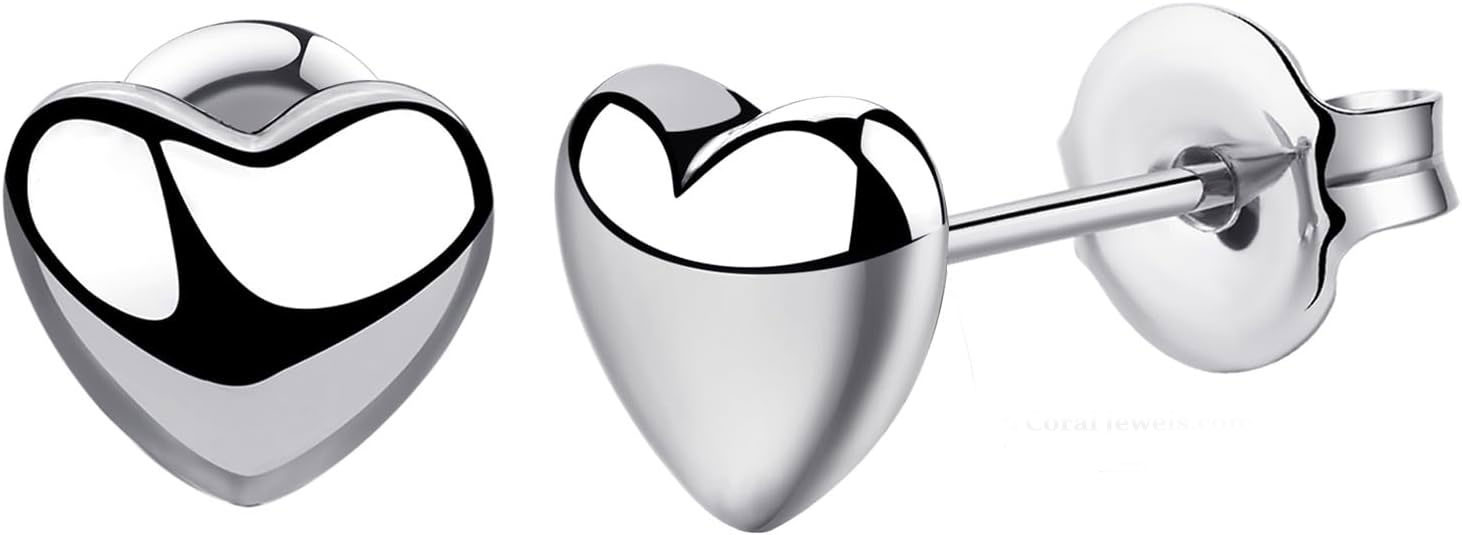 Heart-shaped silver stud earrings