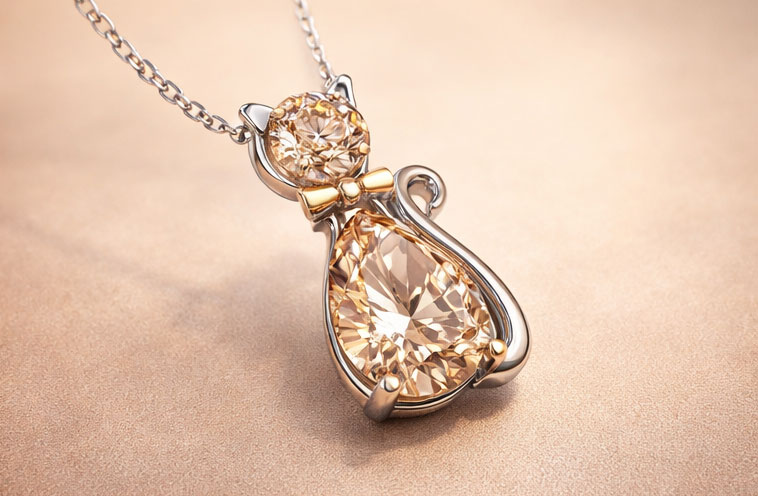 925% Sterling Silver Cat-Shaped Crystal Pendant Necklace