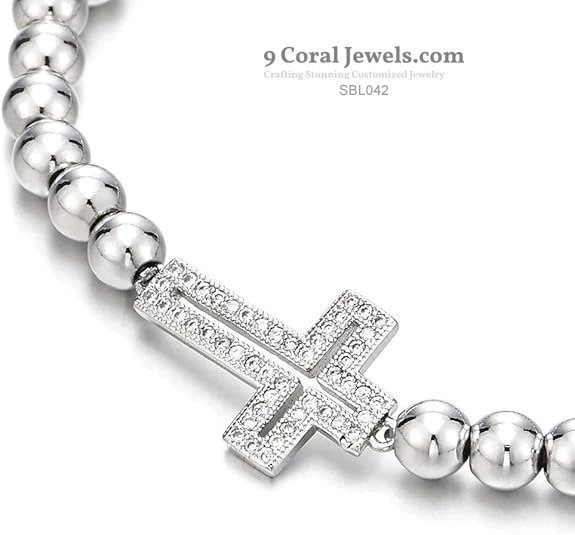 Silver Beaded Cross Bracelet
