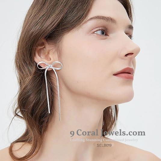 Silver Bow Tie Drop Earrings