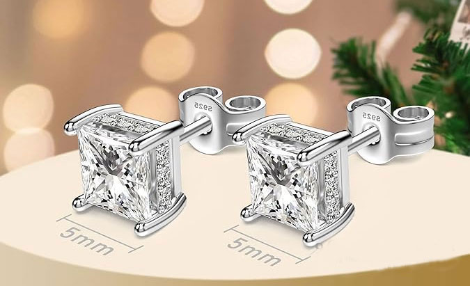 Sterling Silver Princess Cut Stud Earrings