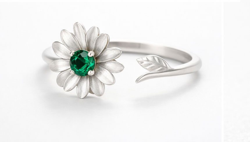 925% Sterling Silver Daisy Blossom Adjustable Ring