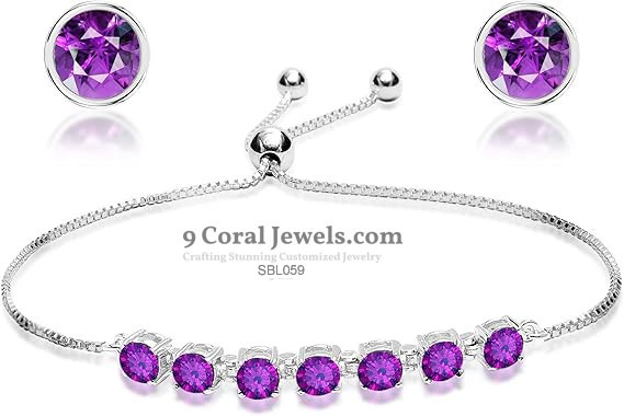 925 Sterling Silver Purple CZ Bracelet & Stud Earrings Set – SBL059
