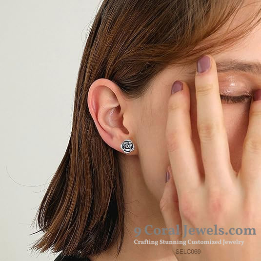 925% Sterling Silver Rose-shaped Earrings