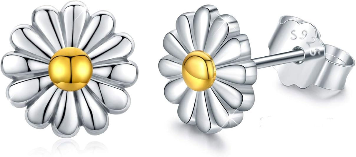 925% Sterling Silver Daisy Flower Stud Earrings
