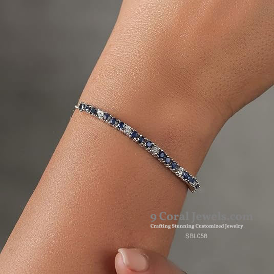 925 Sterling Silver Blue & White CZ Bracelet and Pendant Set - SBL058