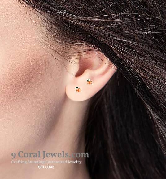 925% Sterling Silver Pumpkin Shaped Stud Earrings