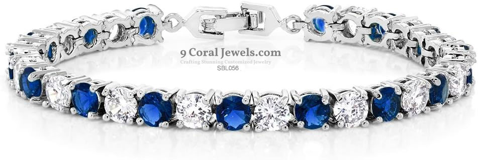 925 Sterling Silver Blue & White CZ Tennis Bracelet