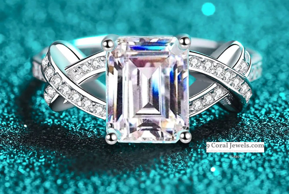 Elegant Square-Cut Crystal Silver Ring