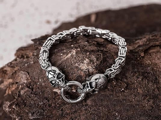 925% Sterling Silver Skull Chain Bracelet