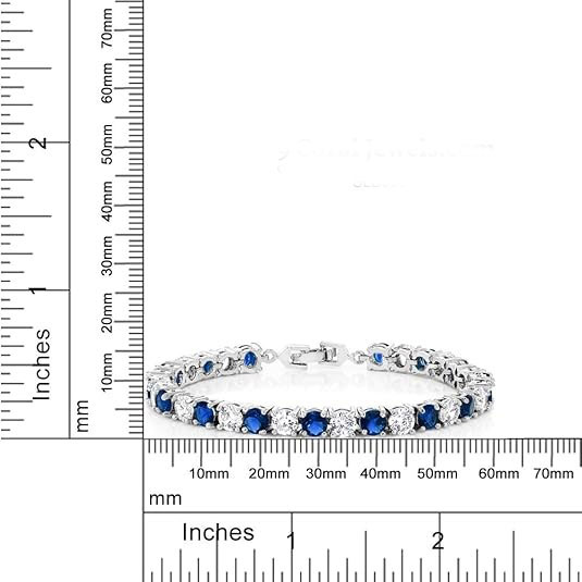 925 Sterling Silver Blue & White CZ Tennis Bracelet