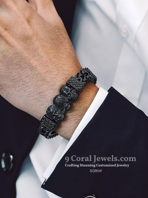 Black Skull Chain Bracelet - 925% Sterling Silver Mnufacturer
