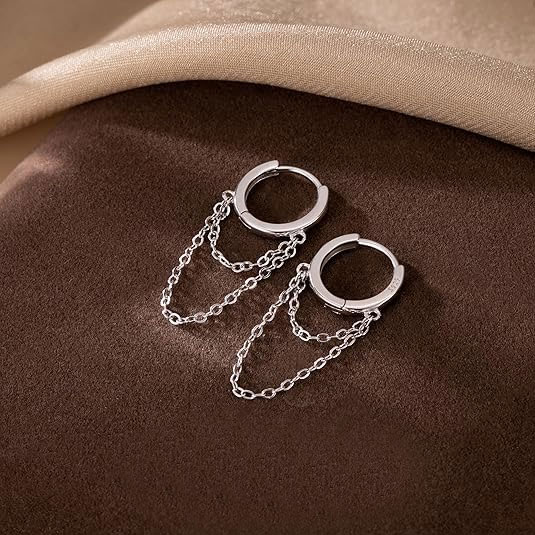 Sterling Silver Double Chain Hoop Earrings