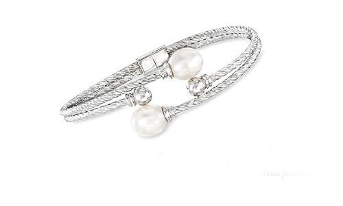Sterling Silver Twisted Pearl Cuff Bracelet