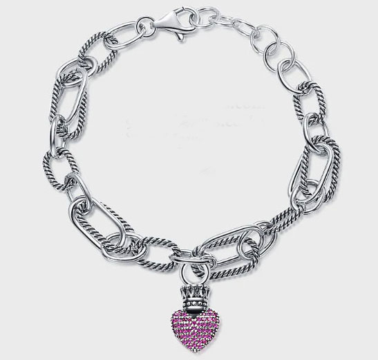 925% Sterling Silver  Heart Charm Bracelet