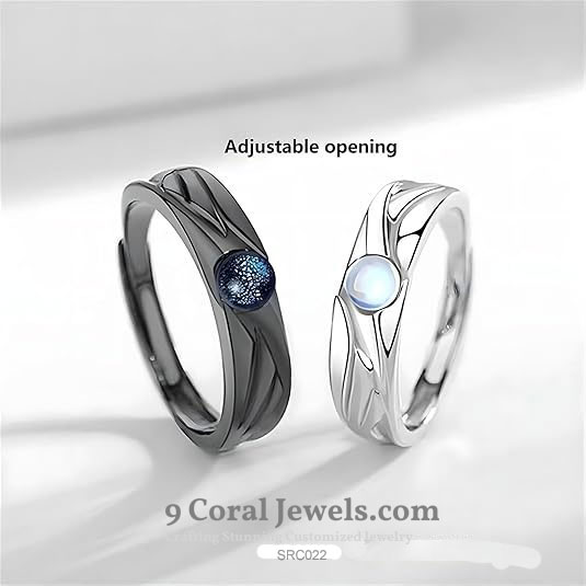 Couple Moonstone and Blue Crystal Rings
