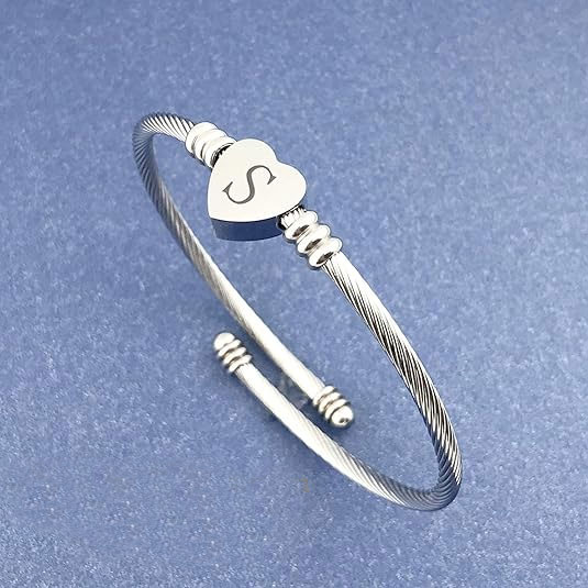 Personalized Heart Initial Cable Bracelet – SBL066