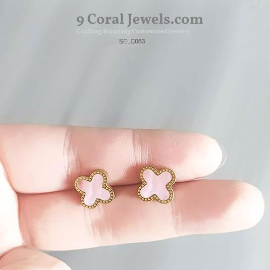 Pink Mother of Pearl Clover Stud Earrings