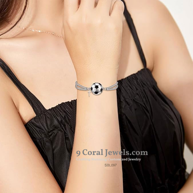 925 Sterling Silver Soccer Bracelet with Cross Charm & CZ Accents