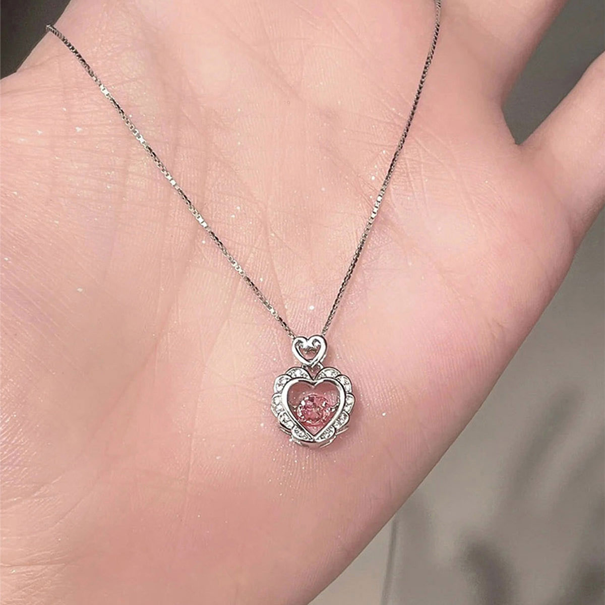 Heart-Shaped Pink Crystal Pendant Necklace