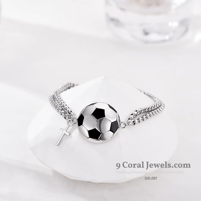 925 Sterling Silver Soccer Bracelet with Cross Charm & CZ Accents