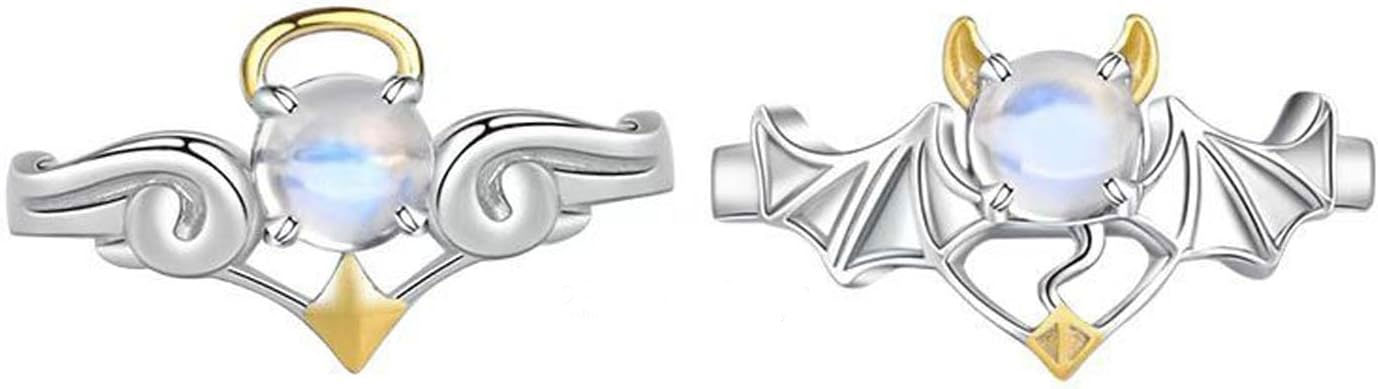 Angel and Devil Moonstone Rings