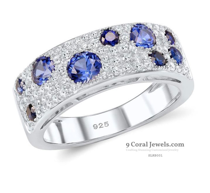 Sterling Silver Blue Sapphire and White CZ Ring