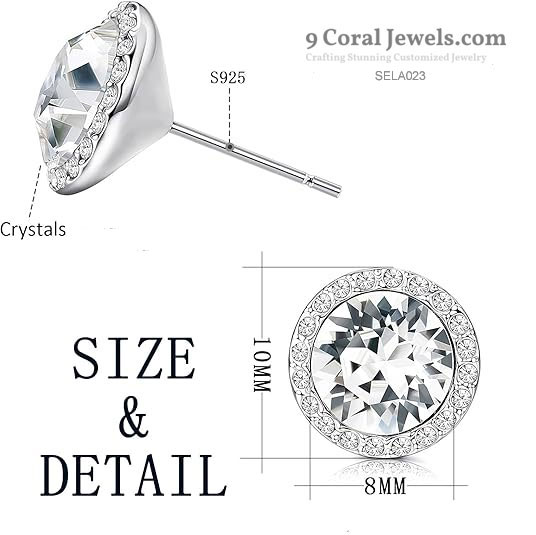 925% Sterling Silver Brilliant Crystal Stud Earrings