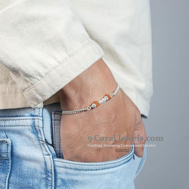 Silver Chain Bracelet with Coral and Pearl Beads