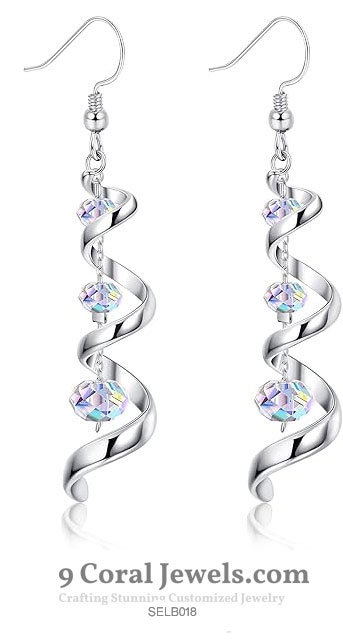 Silver Spiral Crystal Drop Earrings