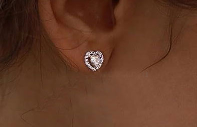 925% Sterling Silver Heart-Shaped CZ Stud Earrings