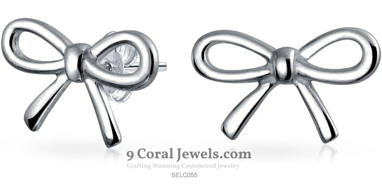 925% Sterling Silver Bow Stud Earrings