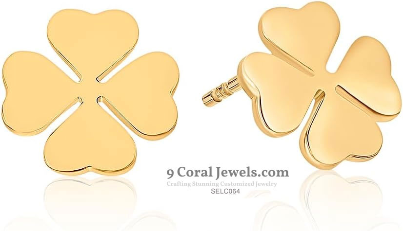 Gold Four-Leaf Clover Stud Earrings in Sterling Silver