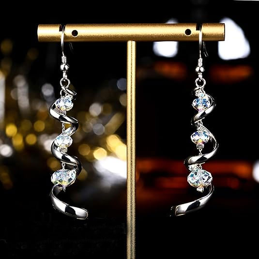 Silver Spiral Crystal Drop Earrings