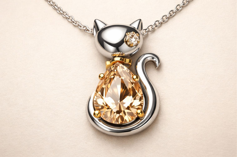 925% Sterling Silver Cat Crystal Pendant Necklace