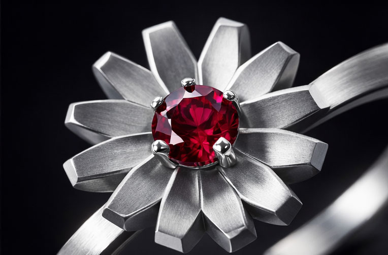 Ruby Blossom Silver Ring