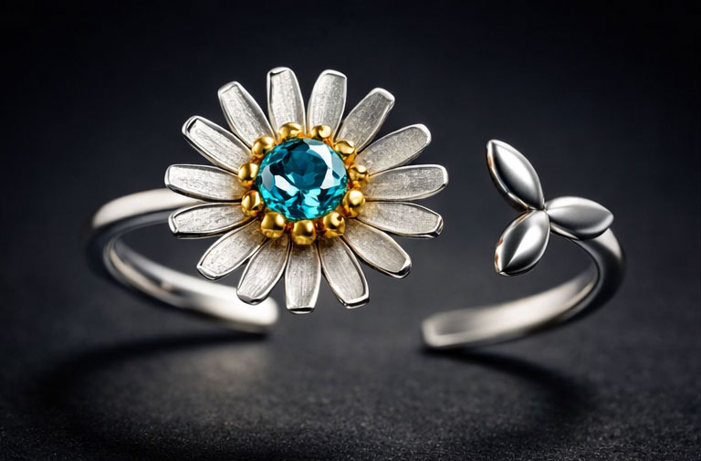 Daisy Flower Silver Ring
