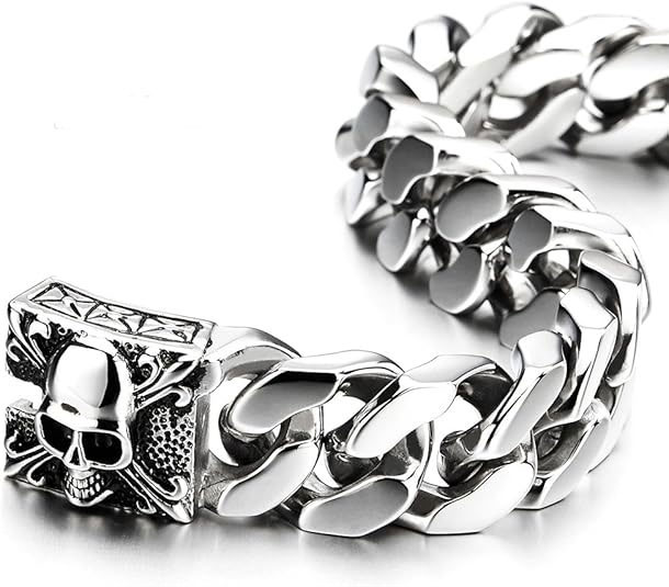 Men's 925% Sterling Silver Skull Bracelet