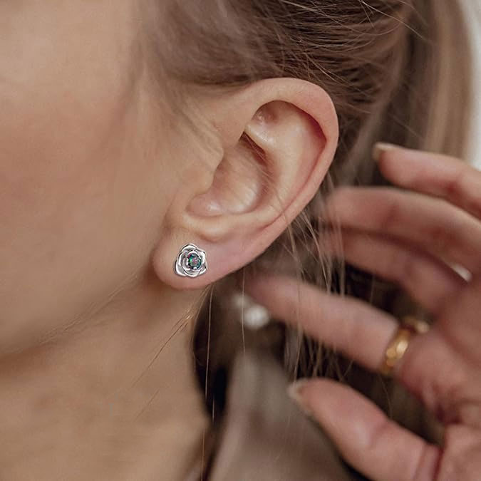 Sterling Silver Rose Stud Earrings