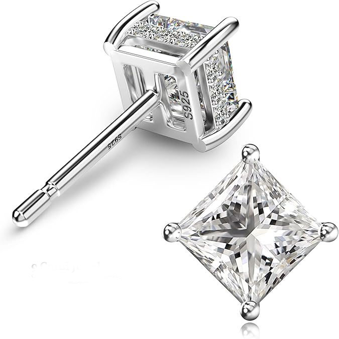 Sterling Silver Princess Cut Stud Earrings