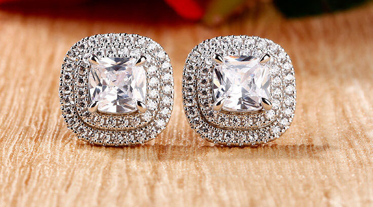 CZ Halo Stud Earrings