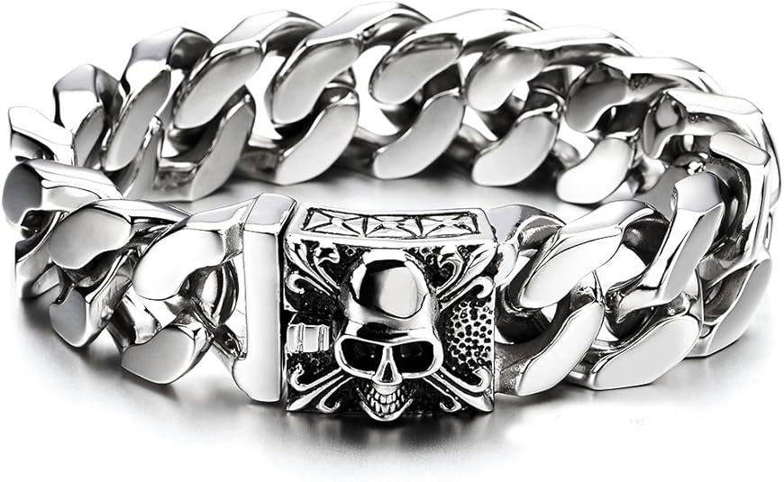 Men's 925% Sterling Silver Skull Bracelet