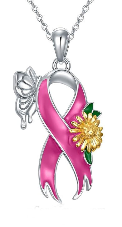Pink Ribbon Butterfly Pendant Necklace
