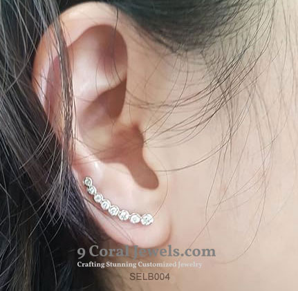 925% Sterling Silver Elegant CZ Ear Climber Earrings