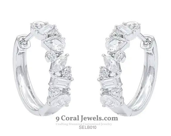 Silver hoop earrings with cubic zirconia stones