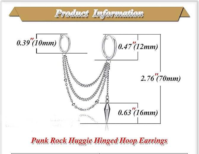 Silver Dangle Hoop Earrings with Chains