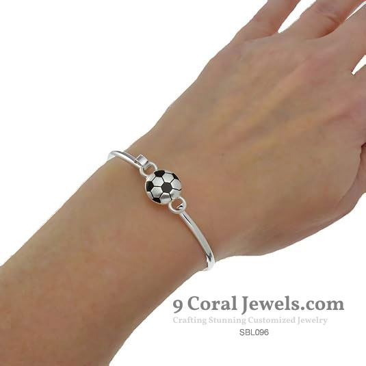 925 Sterling Silver Soccer Ball Bangle Bracelet