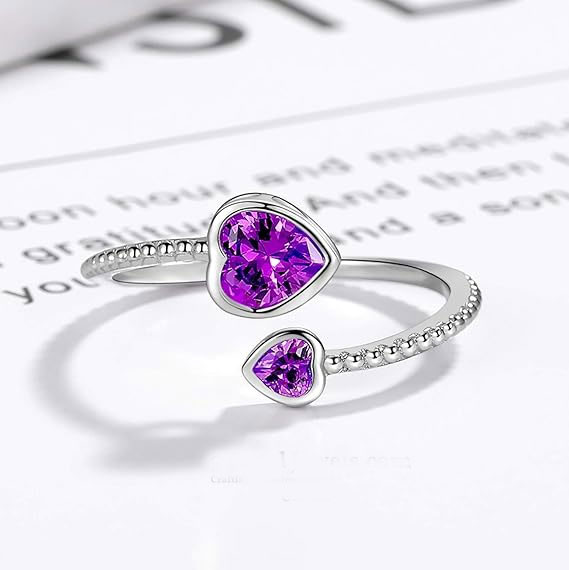 925 Sterling Silver Heart-Shaped Purple CZ Ring & Bracelet Set – SBL060