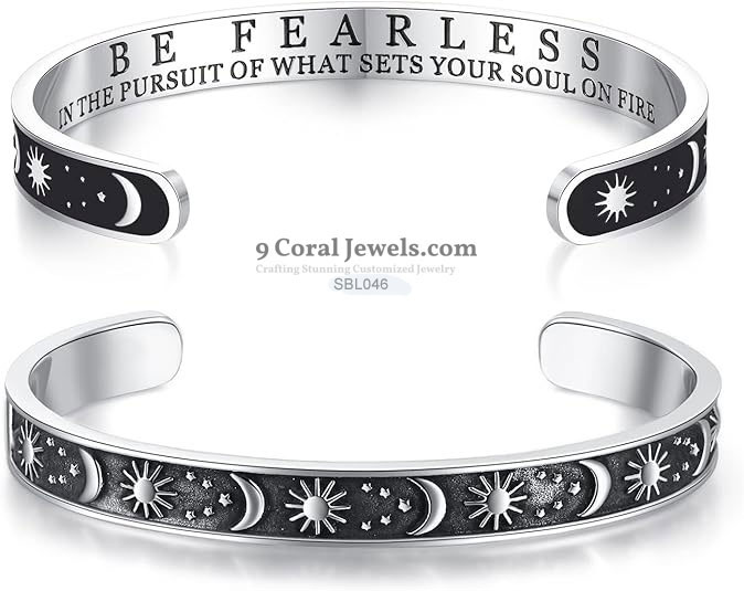 Sterling Silver Moon and Sun Engraved Cuff Bracelet
