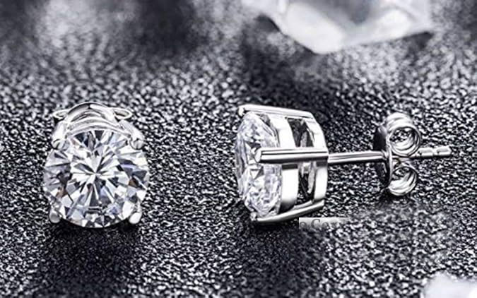 Sterling Silver Round Cut Stud Earrings
